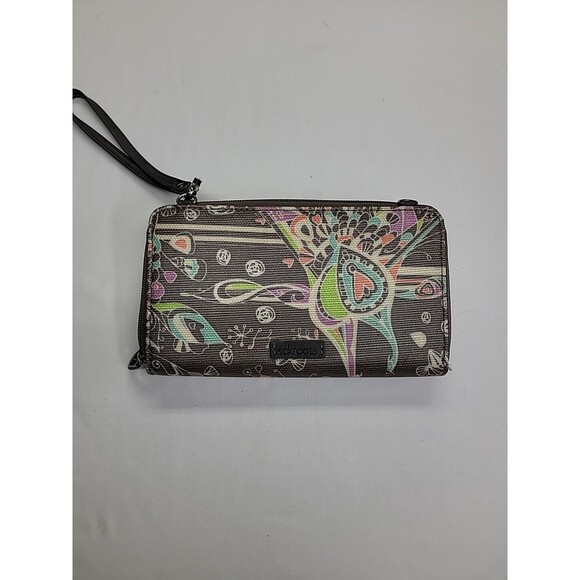 Sakroots Multicolor Wristlet Wallet  Women Removable Strap Brown Heart Whimsical - Picture 2 of 12